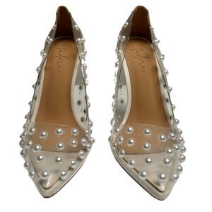 NEW Women's Heels, Clear & White Pearl Pumps, Iadore Brand Size 6